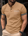 Men's Solid Standing Collar Pocket Short Sleeved - ZAAPLI