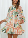 Printed Mock Neck Balloon Sleeve Mini Dress