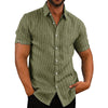 Summer Lapels Short Sleeve Solid Color Buttons Men's Striped Shirt Men's Clothing - ZAAPLI