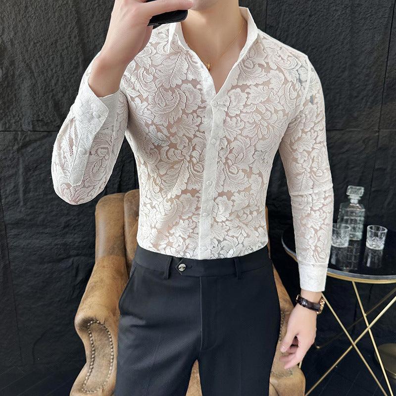 Spring And Summer Hollow Men's Polyester Long-sleeved Shirt - ZAAPLI