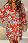 Printed Button Up Three-Quarter Sleeve Shirt Dress