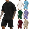 New Men's Round Neck Drop Shoulder Short Sleeve T-shirt Top Shorts Two-piece Set - ZAAPLI