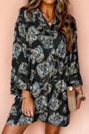 Printed Button Up Three-Quarter Sleeve Shirt Dress