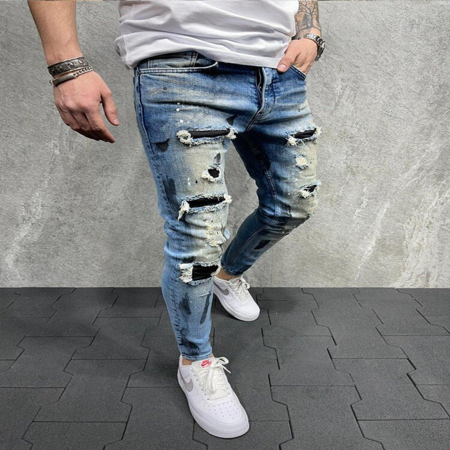 Blue Skinny Jeans for Men Fit Ripped Distressed - ZAAPLI