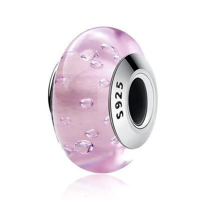 BAMOER 925 Sterling Silver Lovely Pink Flower European Murano Glass - ZAAPLI