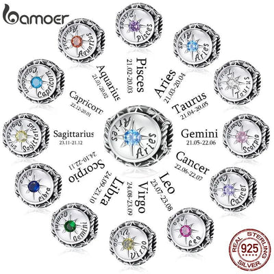 Zodiac Star Sign 925 Sterling Silver Charm Beads Fit for Charm - ZAAPLI