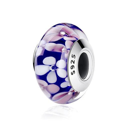 BAMOER 925 Sterling Silver Lovely Pink Flower European Murano Glass - ZAAPLI