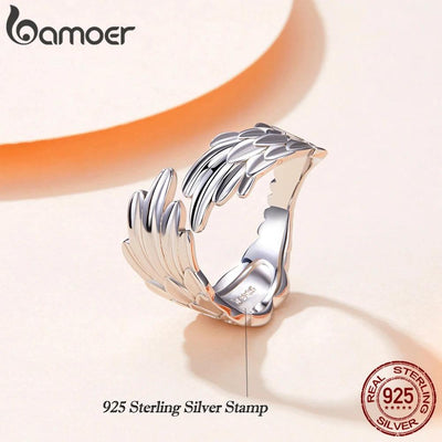 Bamoer 925 Sterling Silver Guardian Wings Open Ring Angel Wing - ZAAPLI