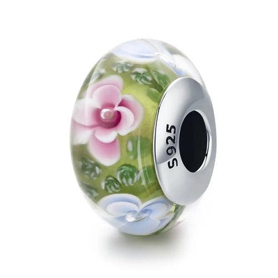 BAMOER 925 Sterling Silver Lovely Pink Flower European Murano Glass - ZAAPLI