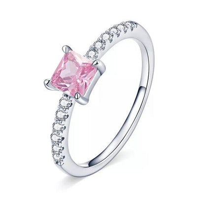 bamoer Real 925 Sterling Silver Pink Love CZ Ring For Fashion Women - ZAAPLI