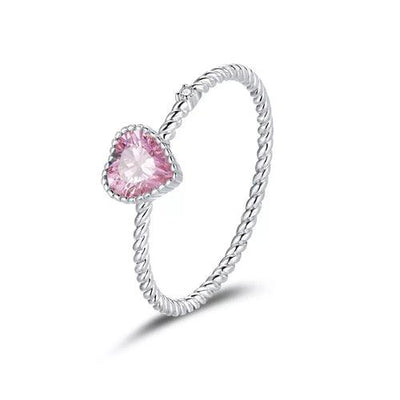 bamoer Real 925 Sterling Silver Pink Love CZ Ring For Fashion Women - ZAAPLI