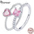 bamoer Real 925 Sterling Silver Pink Love CZ Ring For Fashion Women