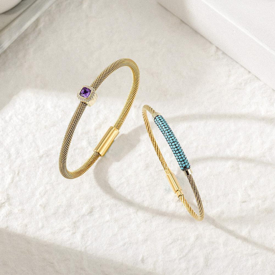 Gemstone CZ Halo Bangle Set - ZAAPLI