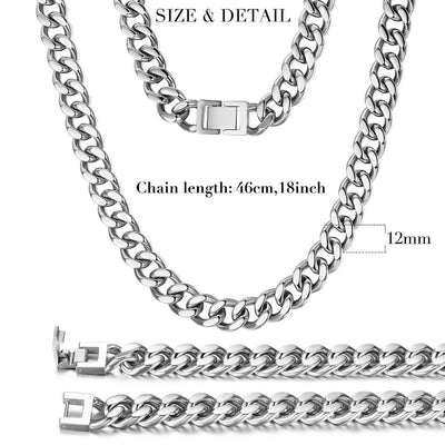 12mm Silver Hip Hop Cuban Chain Necklace - ZAAPLI