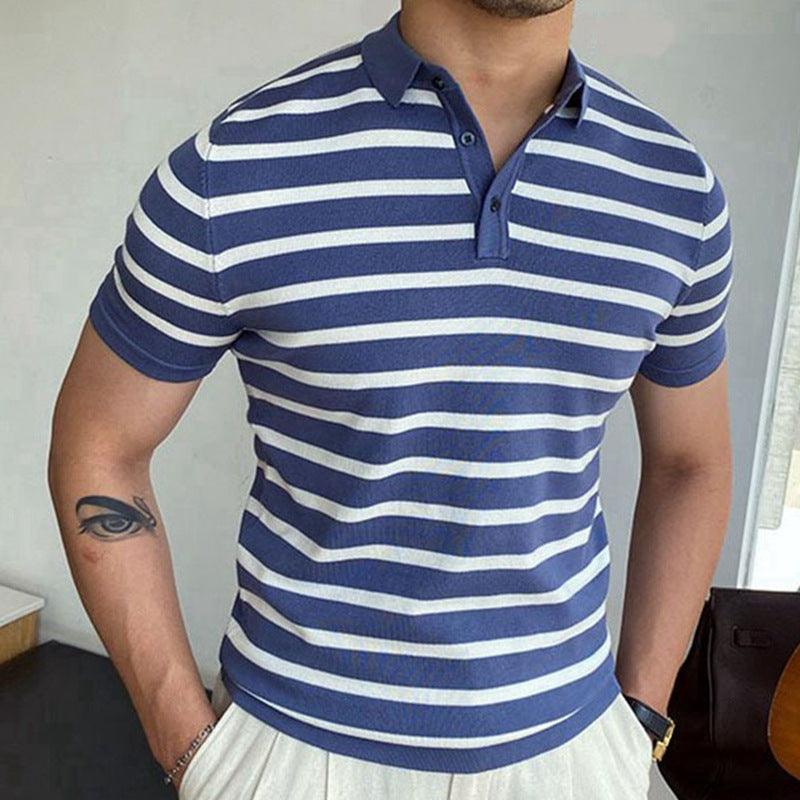 Blue Striped Business Polo Shirt For Men - ZAAPLI