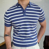 Blue Striped Business Polo Shirt For Men - ZAAPLI