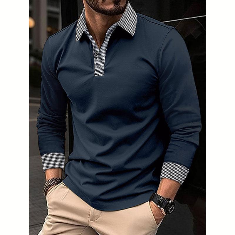 Men's Long-sleeved Polo Shirt Printing Color Contrast Casual - ZAAPLI