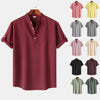 Men's Solid Color Stand Collar Short Sleeve Shirt - ZAAPLI