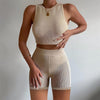 Sleeveless Knitted Crop Top And Matching Tracksuit - ZAAPLI