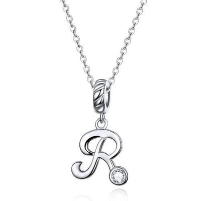 BAMOER 925 Sterling Silver Vintage Letter A to Z Pendant Necklace - ZAAPLI