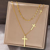 Stainless Steel Necklaces Cross Pendant Choker Multilayer Chain Double - ZAAPLI