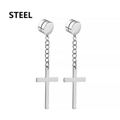 2pc Stainless Steel Men/Women Cross Stars Punk Dangle Earrings - ZAAPLI