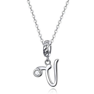 BAMOER 925 Sterling Silver Vintage Letter A to Z Pendant Necklace - ZAAPLI