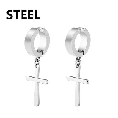 2pc Stainless Steel Men/Women Cross Stars Punk Dangle Earrings - ZAAPLI