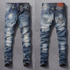 Italian Retro Blue Slim Fit Ripped Jeans Men - ZAAPLI