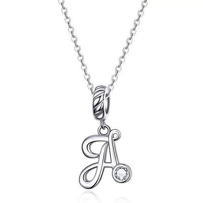 BAMOER 925 Sterling Silver Vintage Letter A to Z Pendant Necklace - ZAAPLI