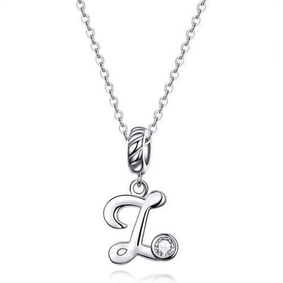 BAMOER 925 Sterling Silver Vintage Letter A to Z Pendant Necklace - ZAAPLI