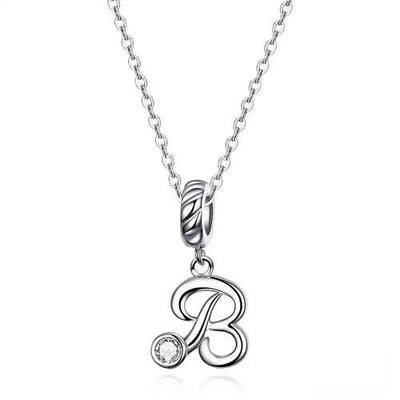 BAMOER 925 Sterling Silver Vintage Letter A to Z Pendant Necklace - ZAAPLI