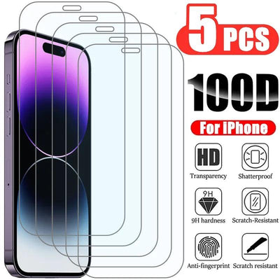 5PCS Tempered Glass for iPhone 11 12 13 Pro XR X XS Max Screen - ZAAPLI