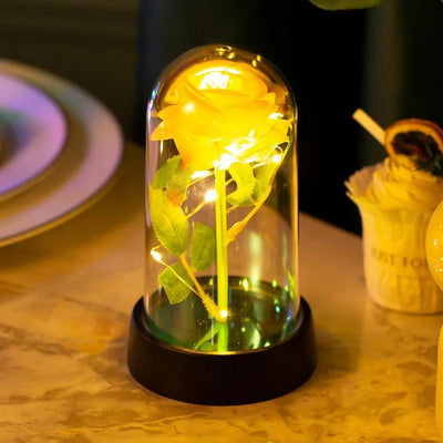 Eternal Rose LED Light Foil Flower In Glass Cover Tabletop Decoration - ZAAPLI