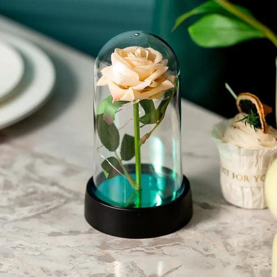 Eternal Rose LED Light Foil Flower In Glass Cover Tabletop Decoration - ZAAPLI