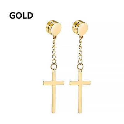 2pc Stainless Steel Men/Women Cross Stars Punk Dangle Earrings - ZAAPLI