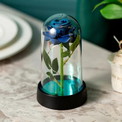 Eternal Rose LED Light Foil Flower In Glass Cover Tabletop Decoration - ZAAPLI