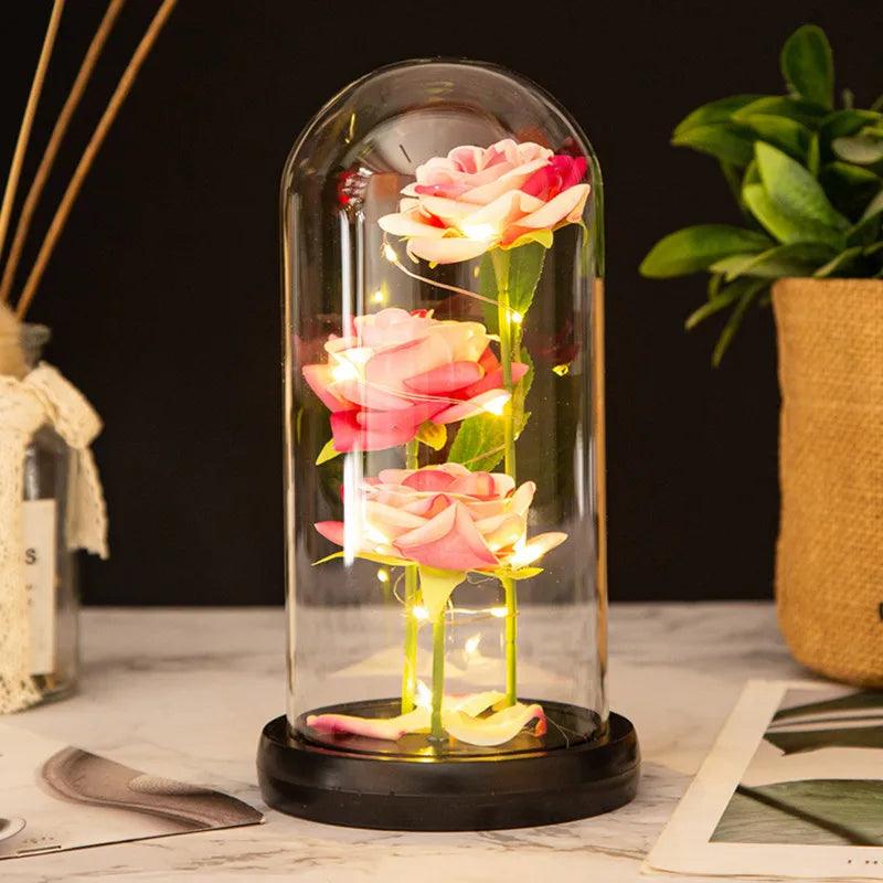 Led Galaxy Rose Eternal Rose Flower With Fairy String Lights 3 Head - ZAAPLI