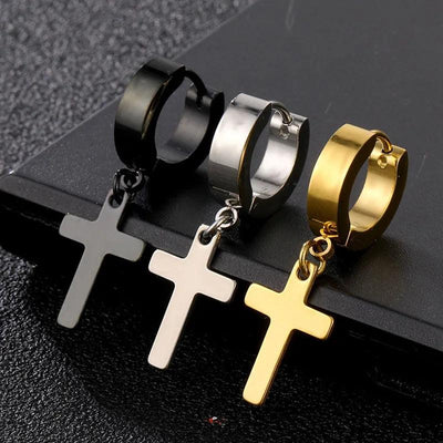 2pc Stainless Steel Men/Women Cross Stars Punk Dangle Earrings - ZAAPLI