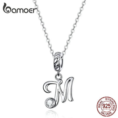 BAMOER 925 Sterling Silver Vintage Letter A to Z Pendant Necklace - ZAAPLI