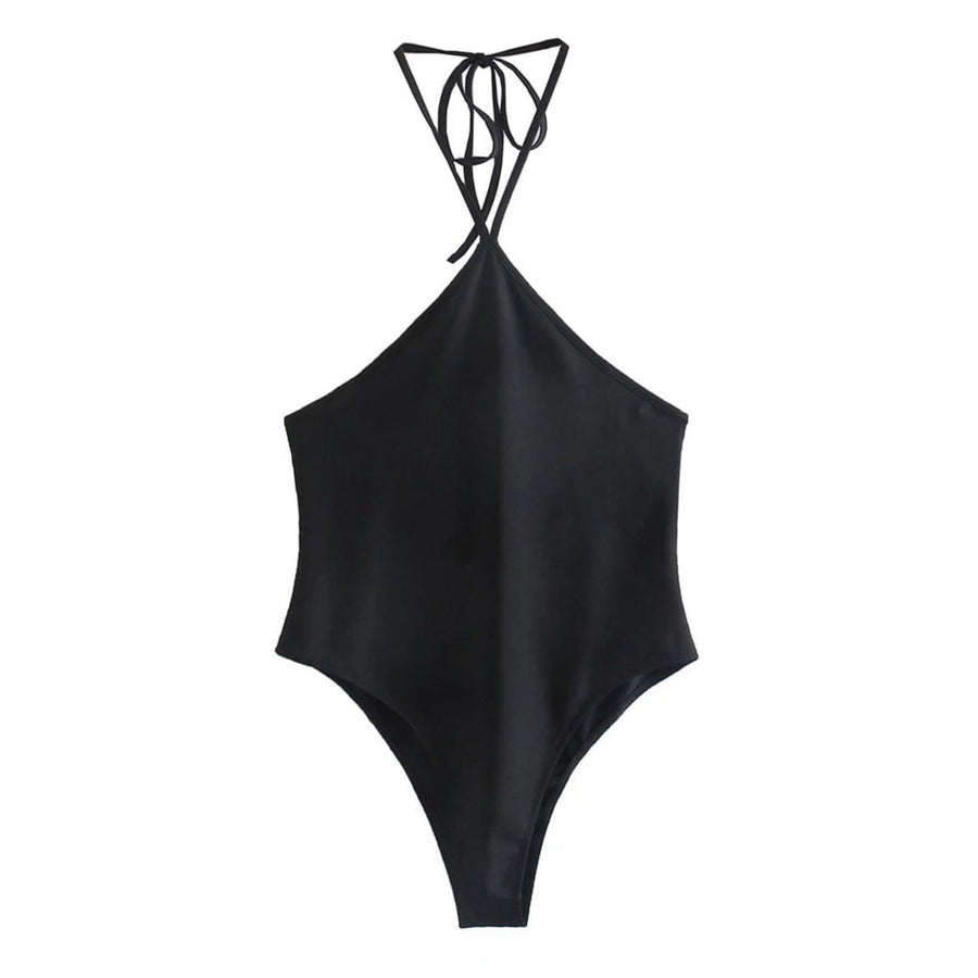 Sexy With Tie Halter Neck Fitted Bodysuits - ZAAPLI