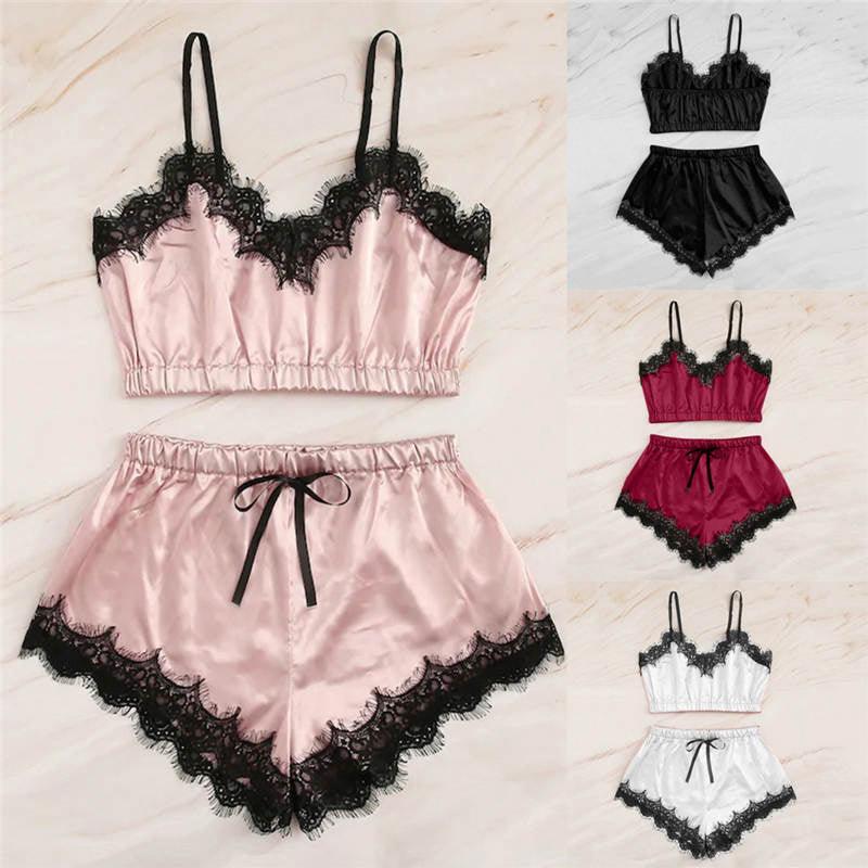 Sexy Lingerie Lace Satin Pajama Sets - ZAAPLI