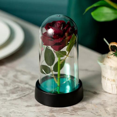 Eternal Rose LED Light Foil Flower In Glass Cover Tabletop Decoration - ZAAPLI