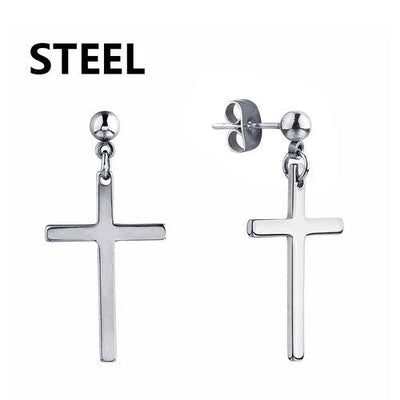 2pc Stainless Steel Men/Women Cross Stars Punk Dangle Earrings - ZAAPLI