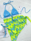 Tie Dye Halter Ruffled Bikini Female Micro Swimsuit 3 Pieces - ZAAPLI