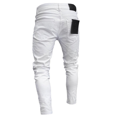 White Embroidery Ripped Skinny Jeans - ZAAPLI