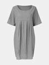 Full Size Round Neck Half Sleeve Dress with Pockets