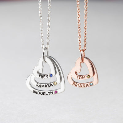 Mom Necklace With Birthstones, Kids Names Necklace, Heart Necklace - ZAAPLI