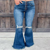 Blue Skinny Long Ripped Jeans - ZAAPLI