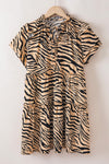 Ruffled Animal Print Tie Neck Mini Dress